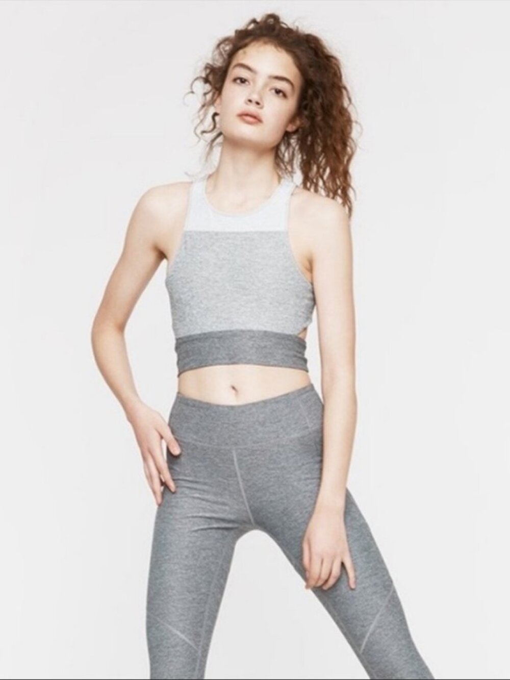Outdoor Voices Slashback Crop Sports Bra – Light Grey / Dark Grey – Size S